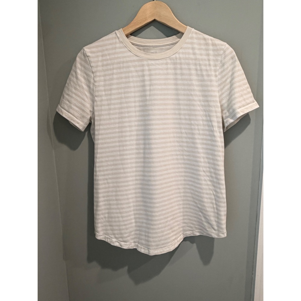 Lululemon Love Crew Short Sleeve Striped T-Shirt Cream White Curved Hem